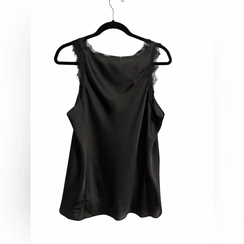Stella & Dot Tank Top Black V Neck Satin Lace Sleeveless Stretch Womens XL - Picture 7 of 10